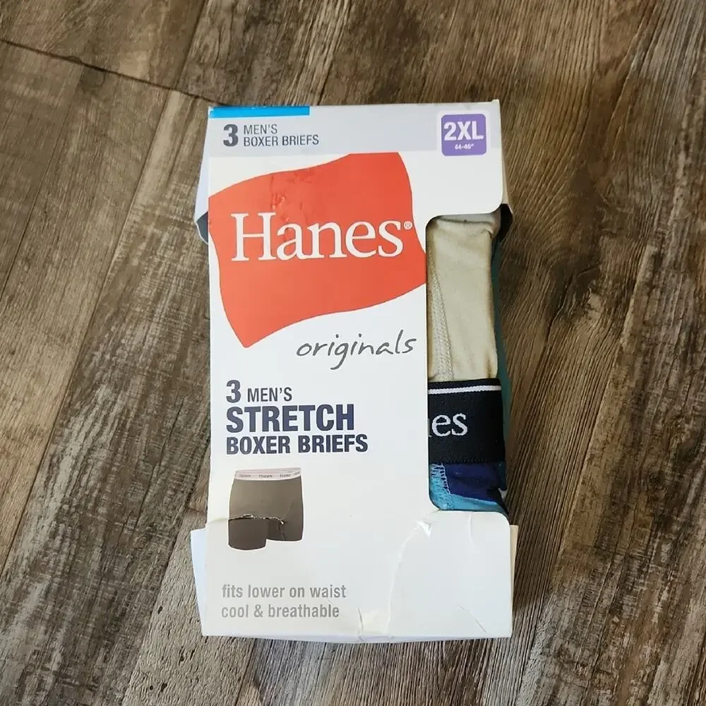 Hanes Men's 3 Pack‎ Boxer Briefs Size 2XL Blue Camo Solid Blue & Tan Breathable
